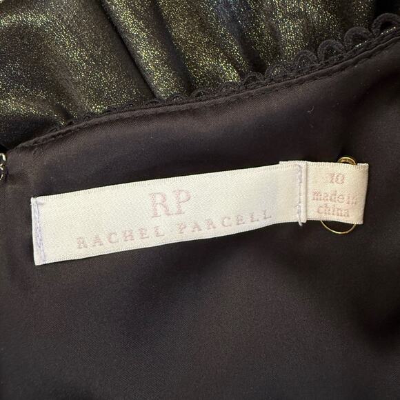 NWOT Rachel Parcell Puff Sleeve Metallic Chiffon Gold/Black Mini Dress – Sz 10 - Picture 9 of 10